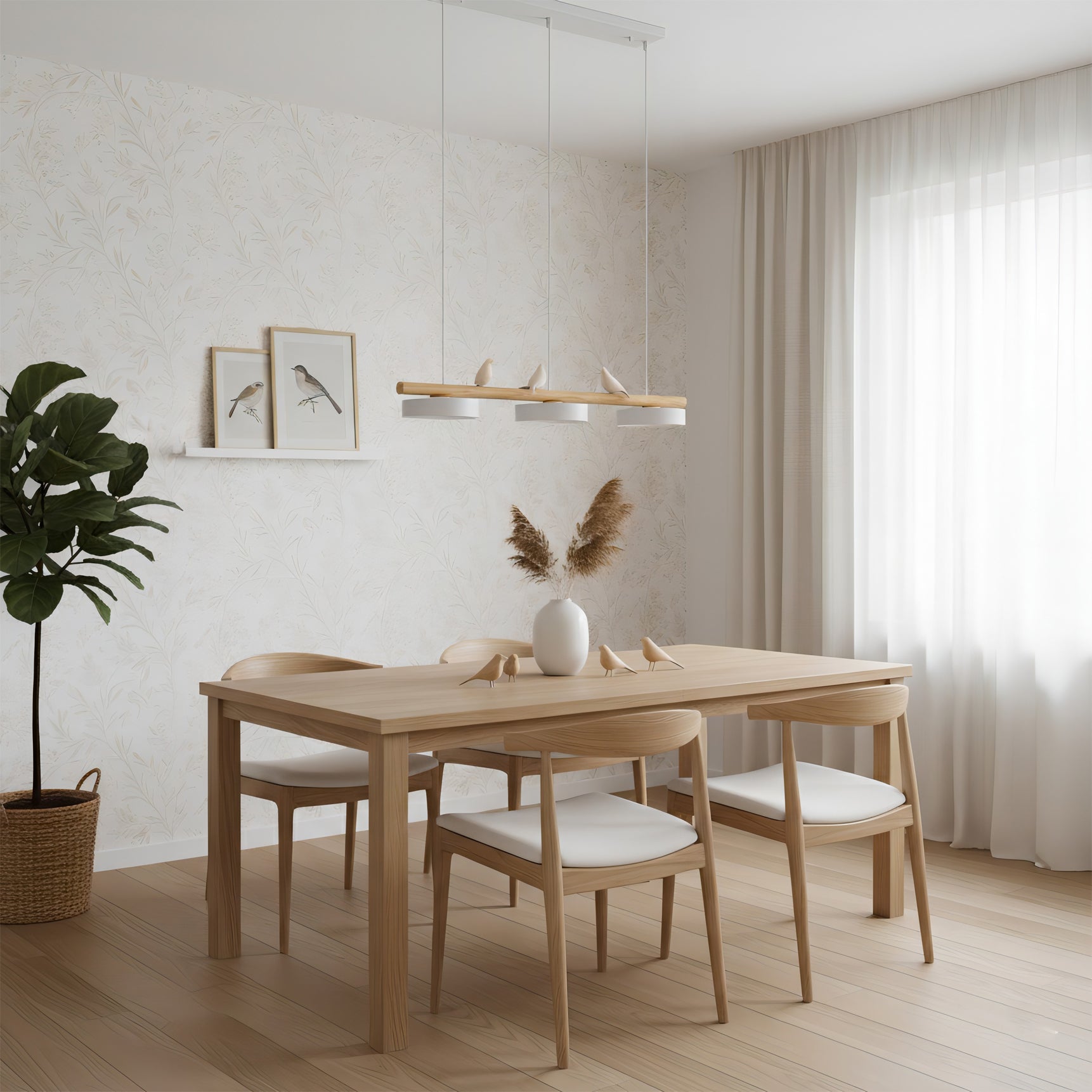 Hanglamp Met Vogels Houten Balk LED 80cm Modern Design | Sansoti