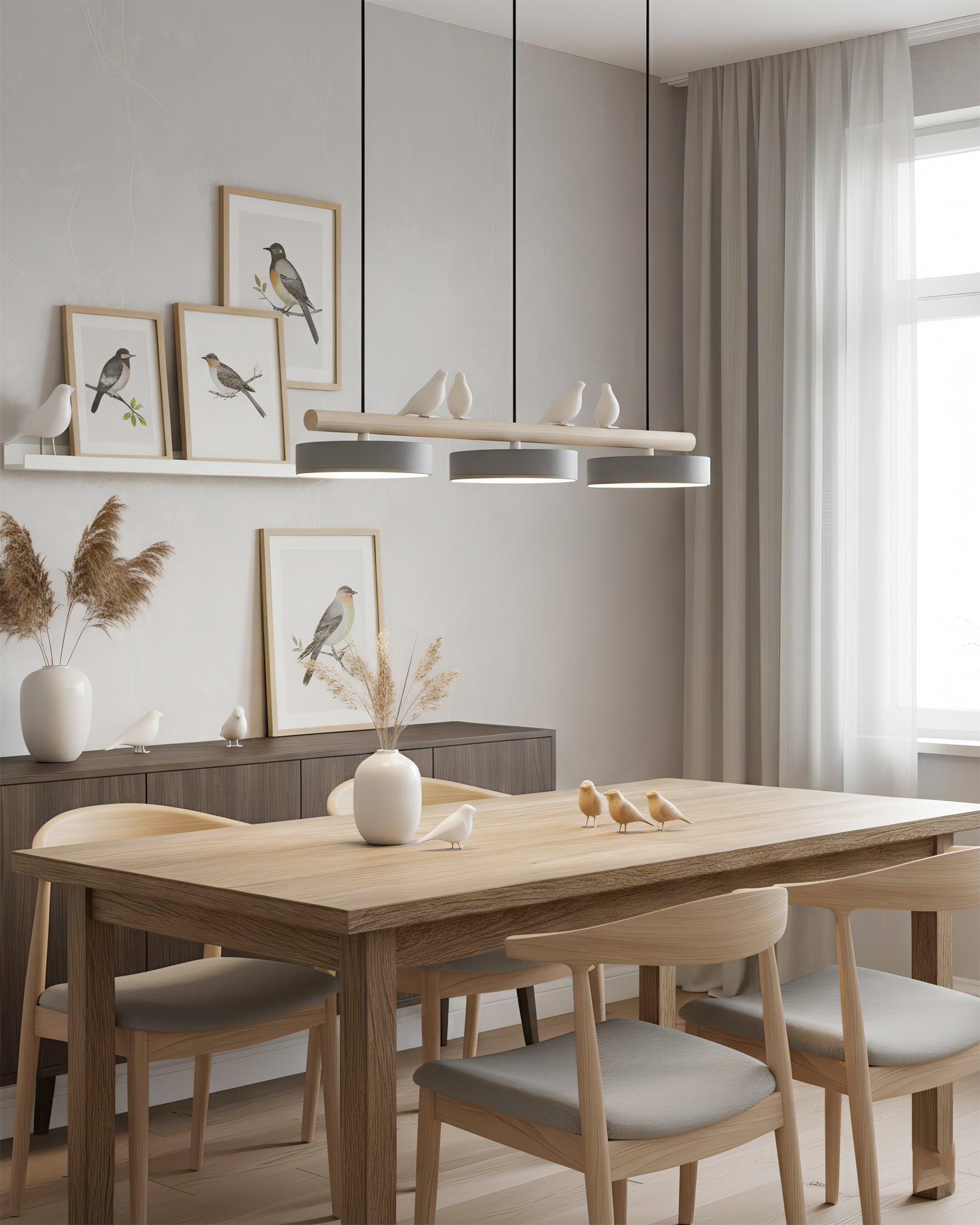 Hanglamp Met Vogels Houten Balk LED 80cm Modern Design | Sansoti