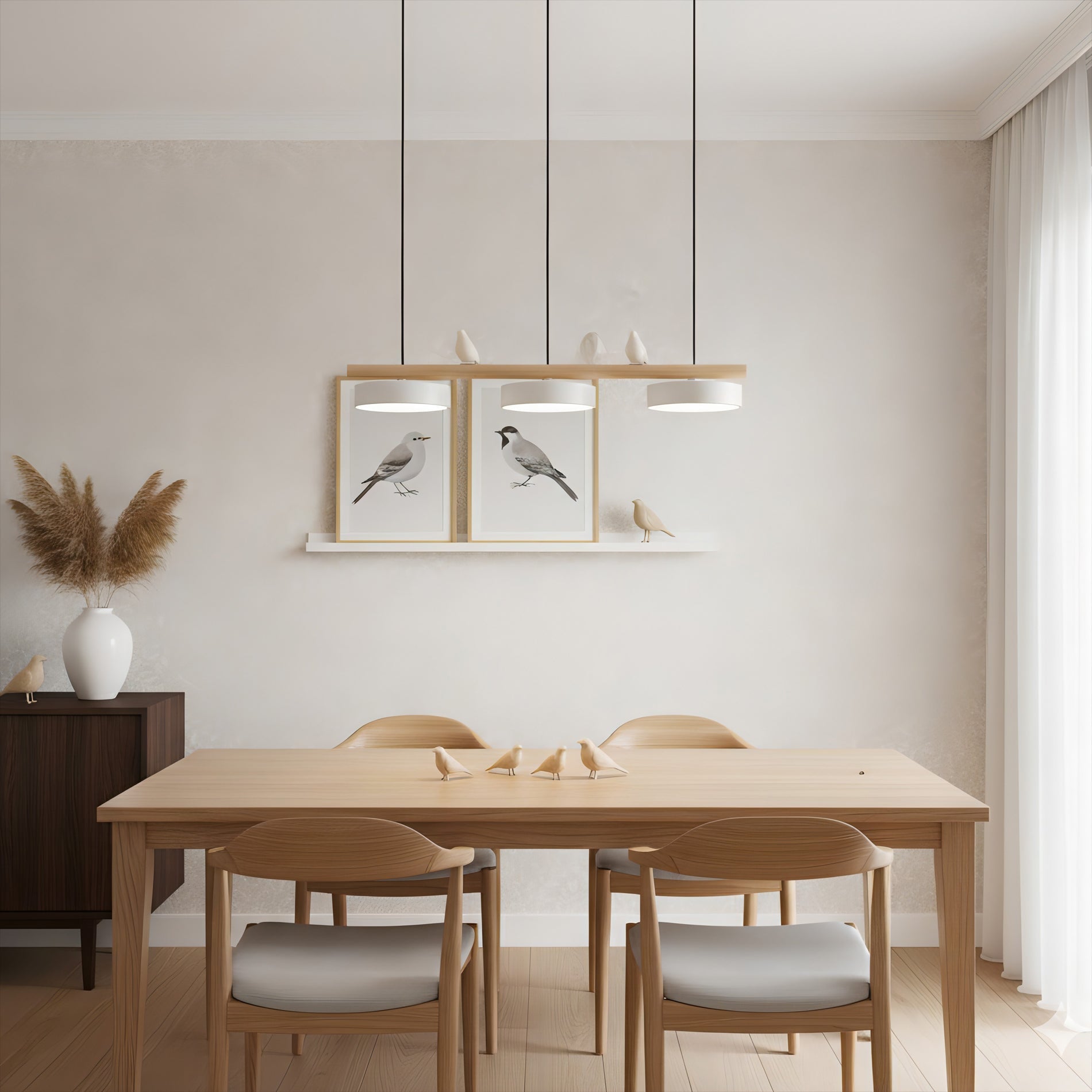 Hanglamp Met Vogels Houten Balk LED 80cm Modern Design | Sansoti