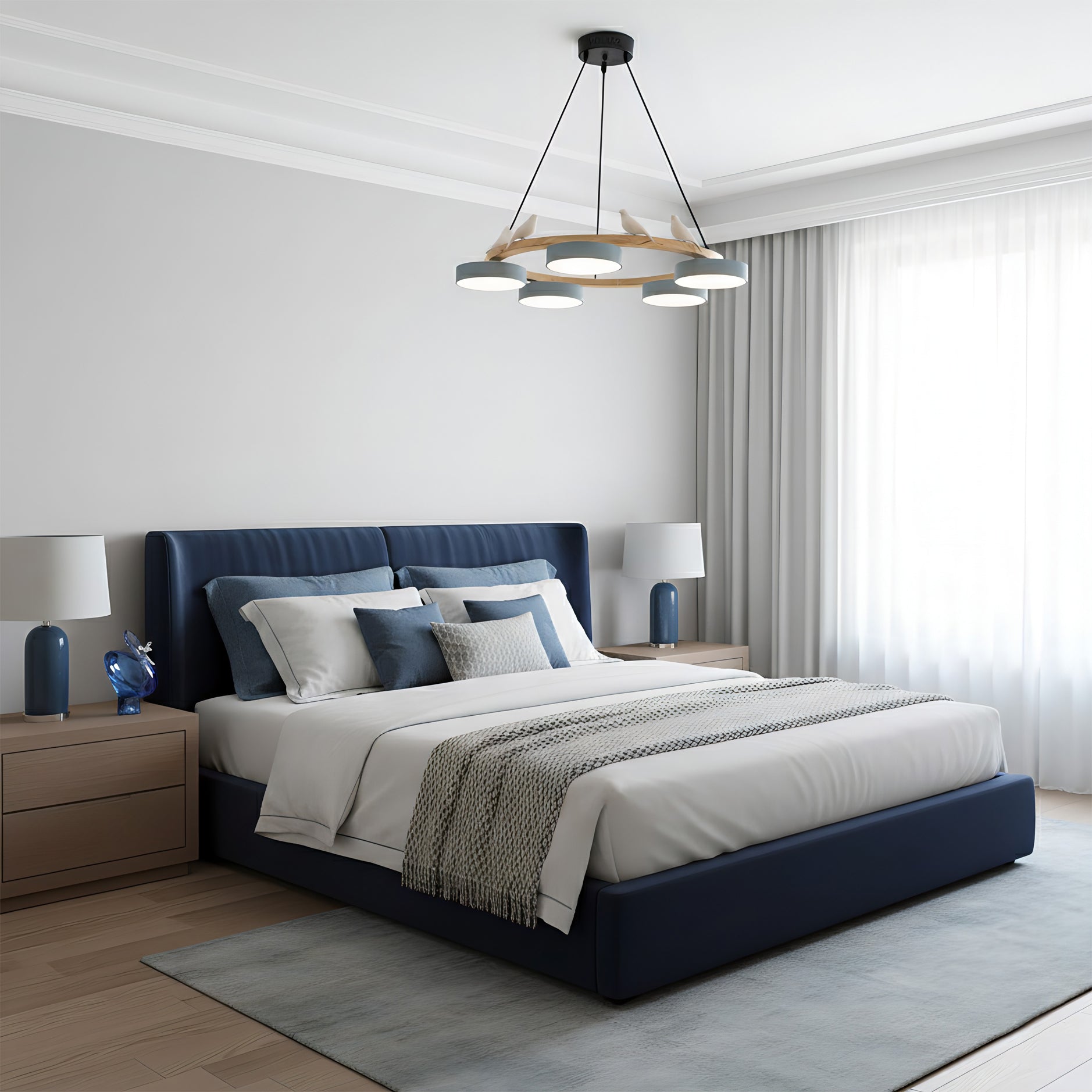 Runde Hängelampe Mit Vögeln Holzring LED 65cm 72cm | Restfield