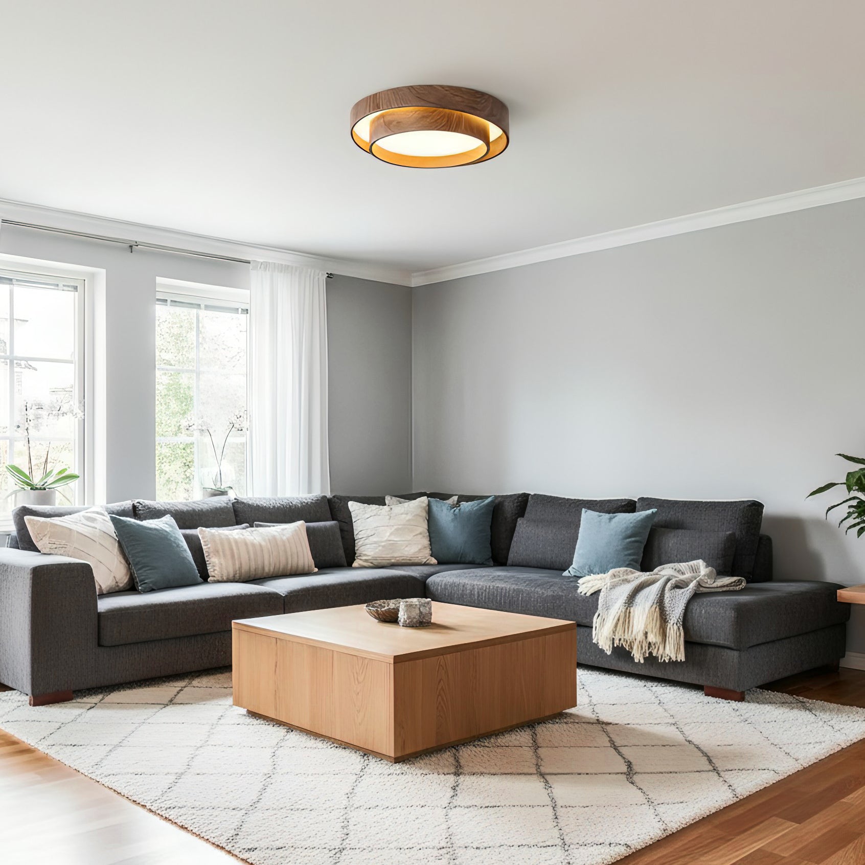 Plafondlamp Walnootlook LED Rond 40cm 50cm Modern Design | Sansoti