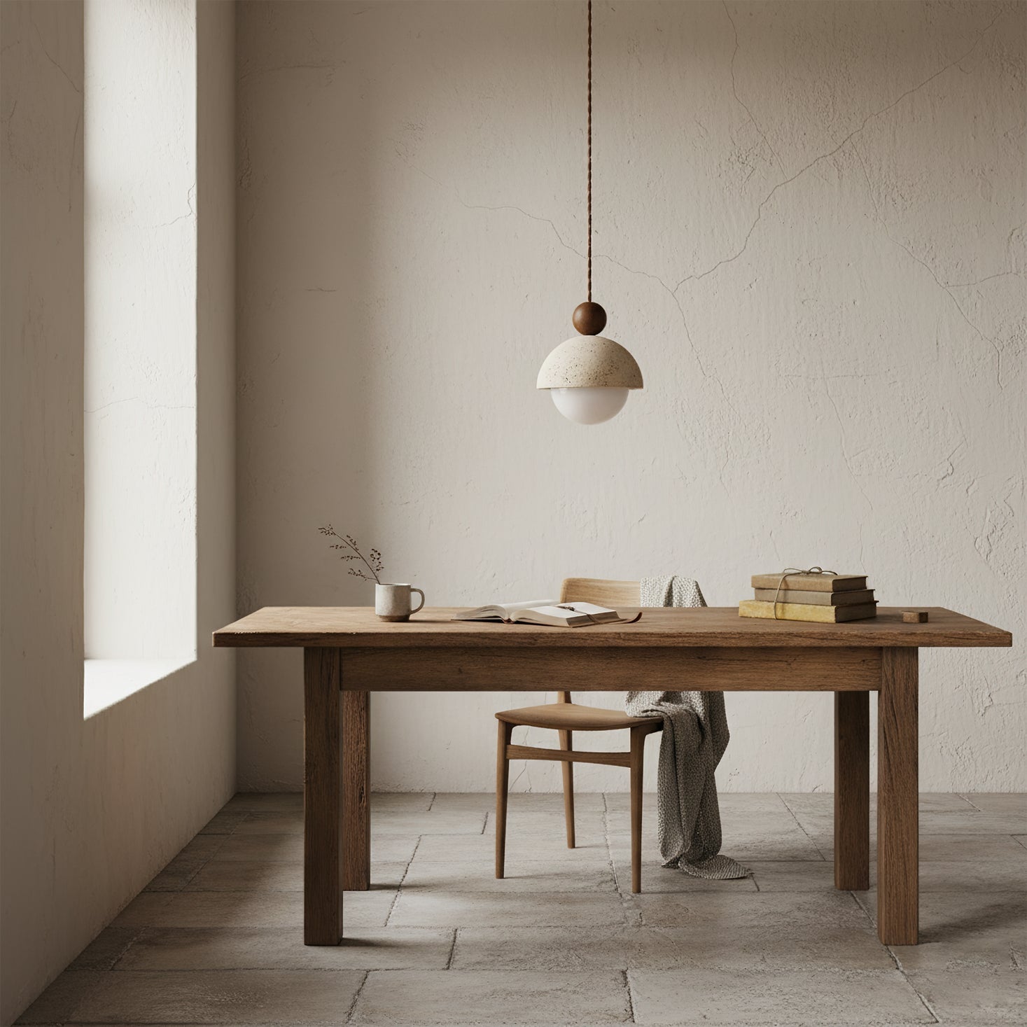 Design Pendelleuchte aus Travertin und Glas – Moderne Beleuchtung mit warmem Licht | Restfield