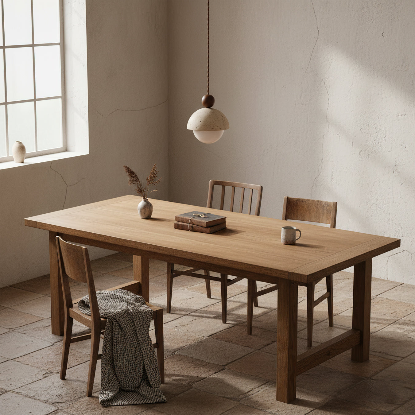 Design Pendelleuchte aus Travertin und Glas – Moderne Beleuchtung mit warmem Licht | Restfield