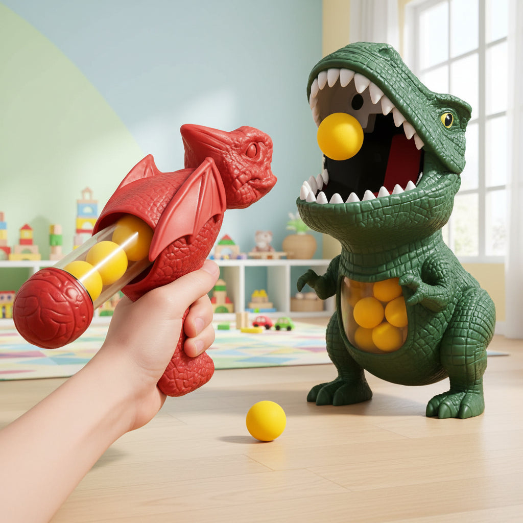 Dinosaurus Schietspel voor Kinderen met Zachte Schuimballen en Doelbord | Actief Binnen- en Buitenspeelgoed voor Hand-Oog Coördinatie | Sansoti