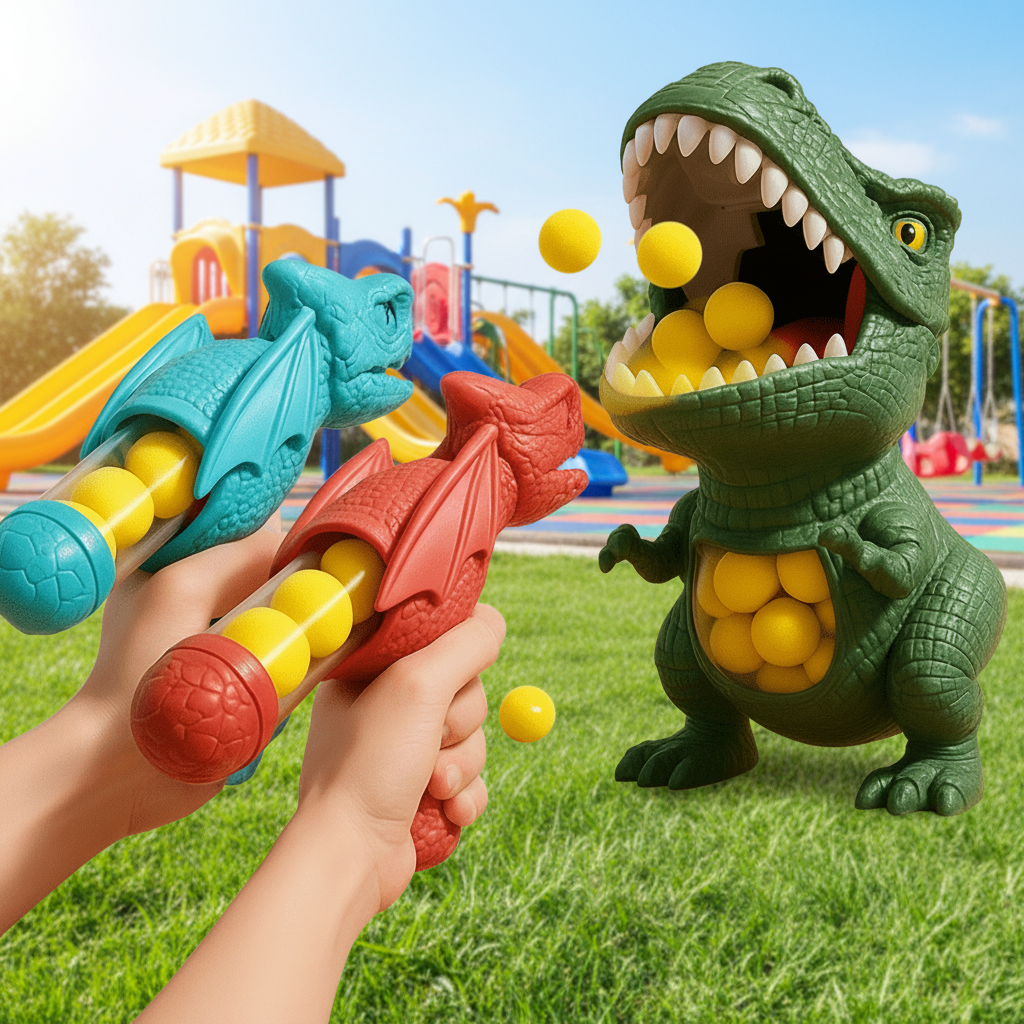 Dinosaurus Schietspel voor Kinderen met Zachte Schuimballen en Doelbord | Actief Binnen- en Buitenspeelgoed voor Hand-Oog Coördinatie | Sansoti