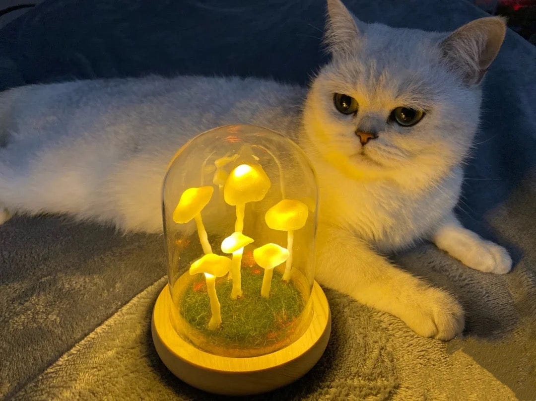 DIY-Pilzlampe aus Glas und Holz – Magische stimmungsvolle Tischleuchte in Warmweiß, dekorativ für Wohn- und Schlafzimmer | Sansoti