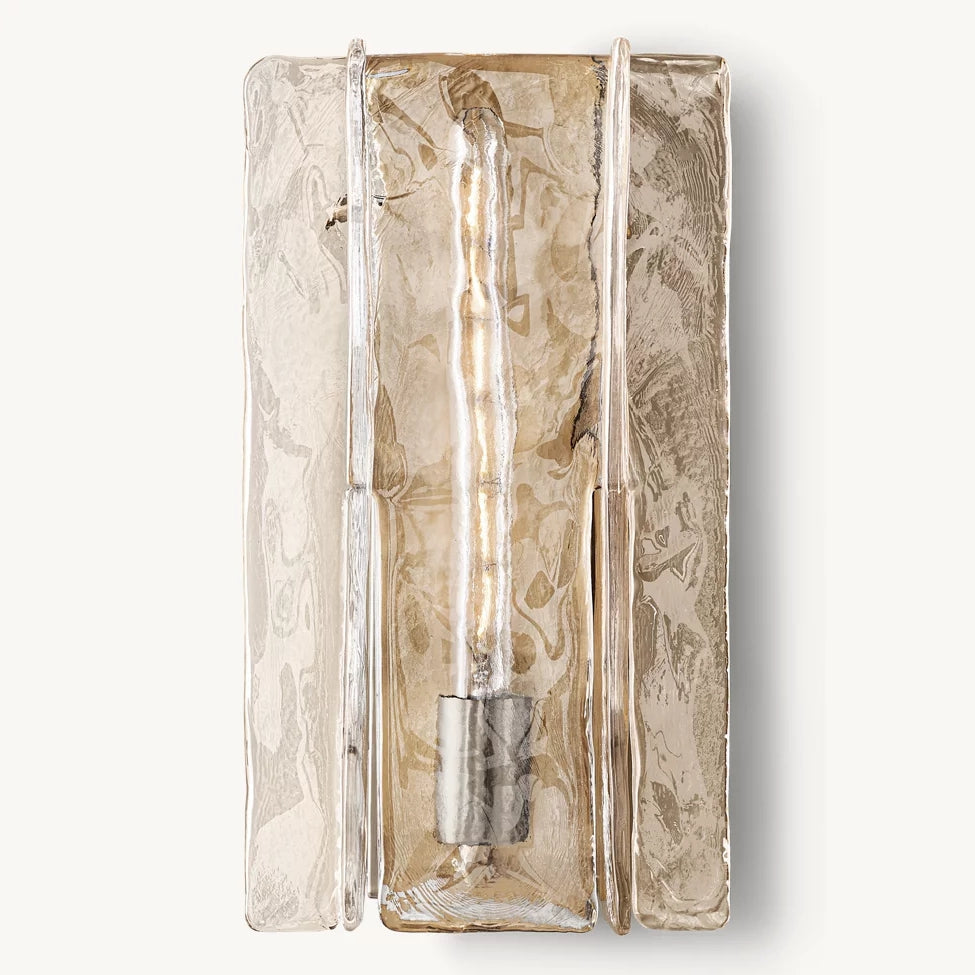 Applique murale en verre géométrique et acier, verre transparent, éclairage mural, design moderne, pour salon et chambre, ambiance chaleureuse | Sansoti