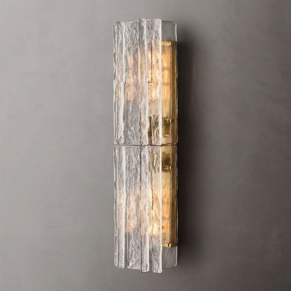 Applique murale en verre géométrique et acier, verre transparent, éclairage mural, design moderne, pour salon et chambre, ambiance chaleureuse | Sansoti