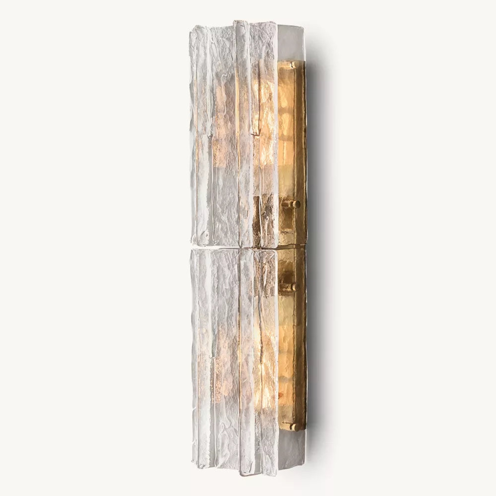 Applique murale en verre géométrique et acier, verre transparent, éclairage mural, design moderne, pour salon et chambre, ambiance chaleureuse | Sansoti