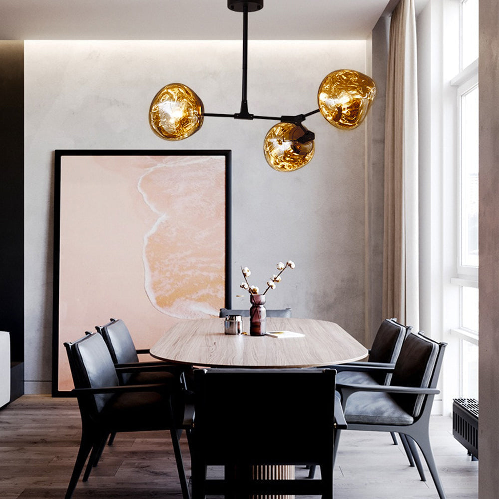 Glazen Hanglamp met Bollenkap 3-Lichts Modern Metalen Armatuur Warmwit Licht Woonkamer Eetkamer Pendellamp | Sansoti