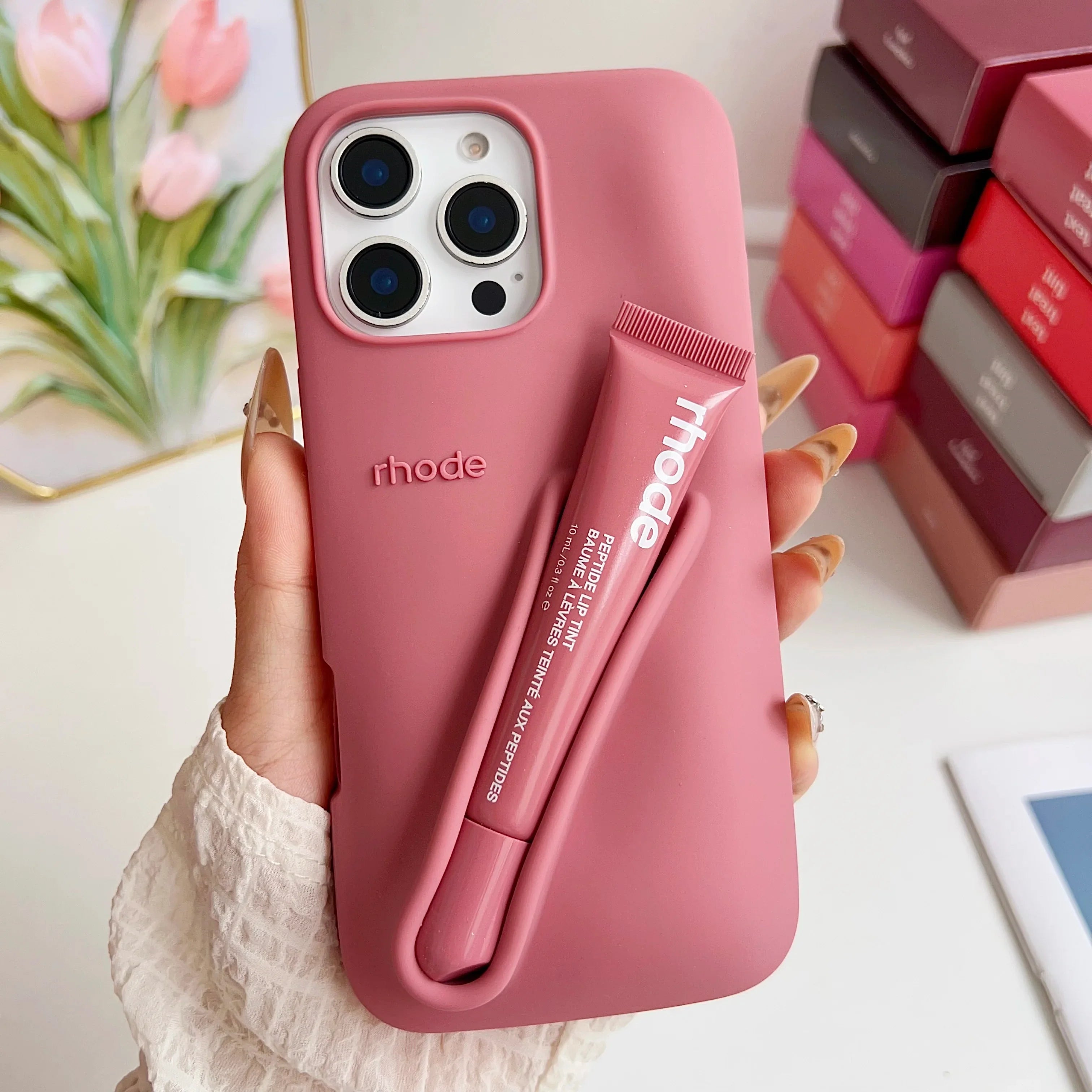 Phone Case with Lip Gloss Set for iPhone 13 to 17 – Silicone Protective Case with Beauty Accessory – Premium Combination | Sansoti