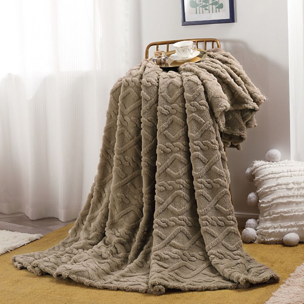 Wolkenplaid aus Fleece, 3D-Struktur, gestrickte Vier-Jahreszeiten-Kuscheldecke für Sofa und Bett, Elfenbein, Beige, Braun, Schwarz | Sansoti