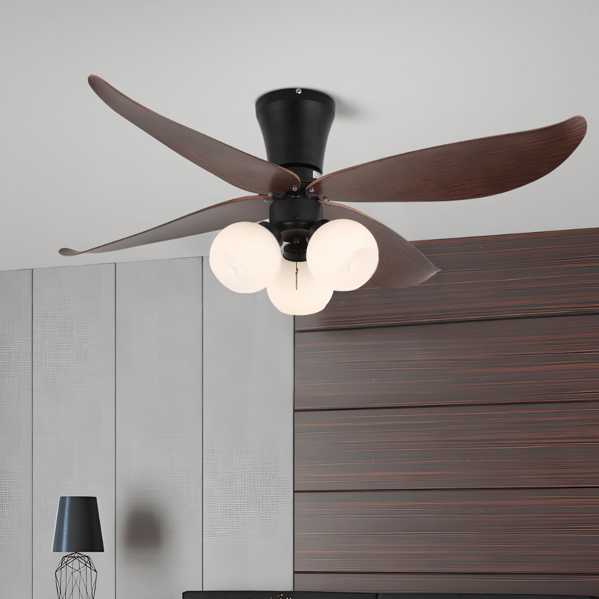 Scandinavische Plafondventilator met Verlichting Hout & Glas Design 90cm | Sansoti