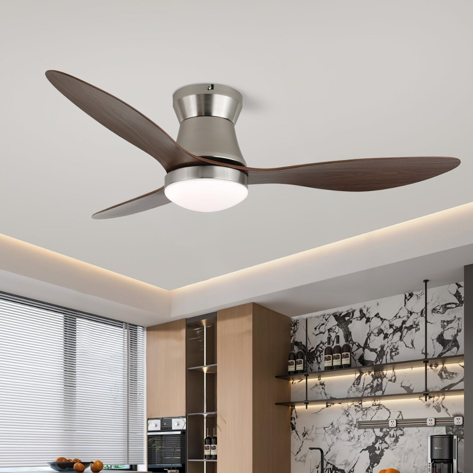 Modern Ceiling Fan Zerath with Lighting in Wood and Metal – Ø106cm – 6 Speeds – Remote Control – Quiet Motor Fan Lamp Bedroom Living Room Dining Room Fans Ceiling | Sansoti