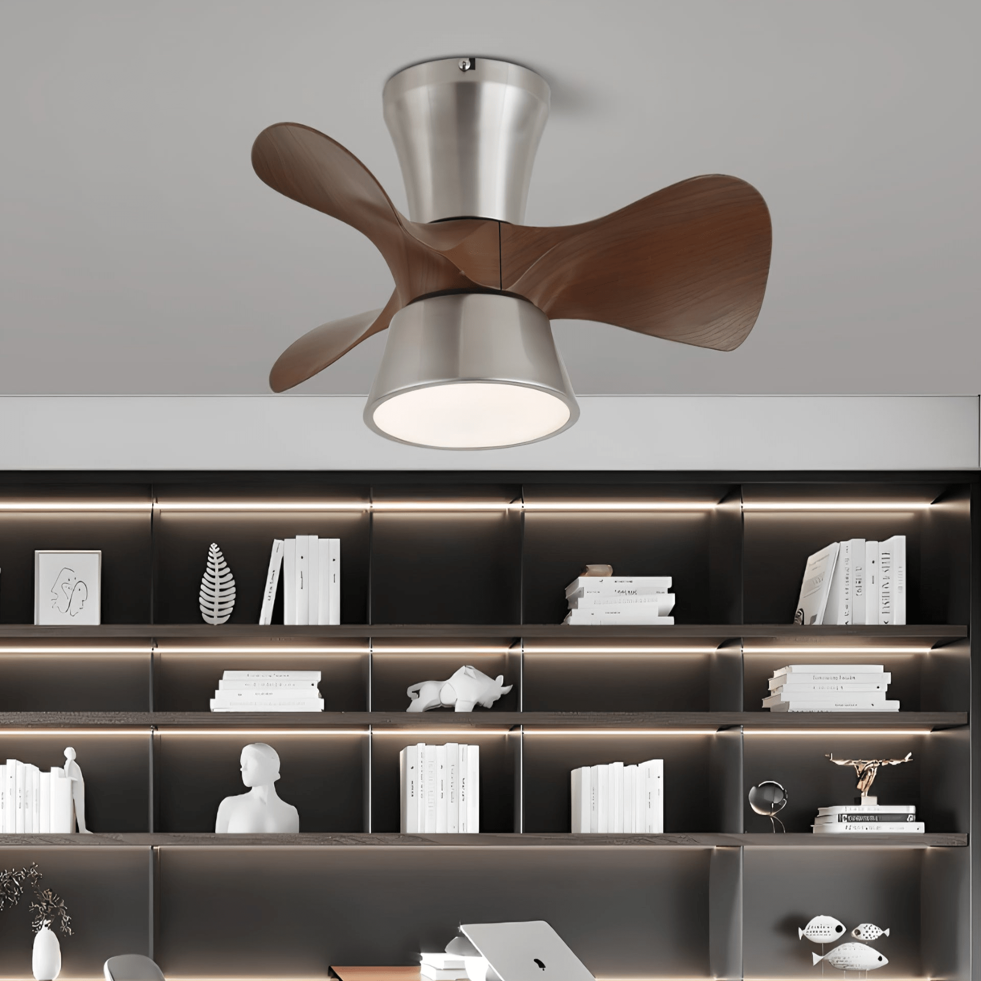 Moderne Plafondventilator met Verlichting en Houten Bladen – 3 Snelheden & Afstandsbediening 55cm | Sansoti