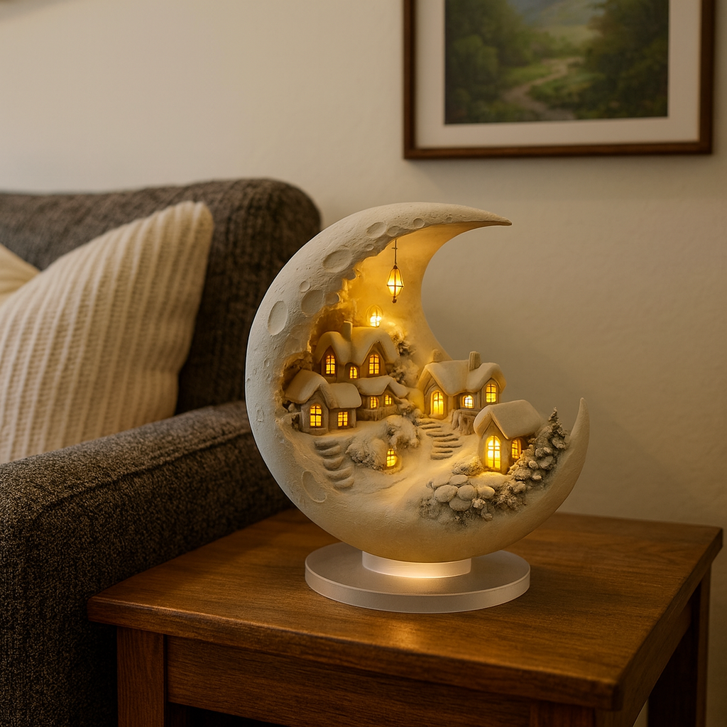 Verlichte Maandecoratie Acryl Winterdorp Tafelverlichting Sfeervolle Huisjes en Landschap | Sansoti