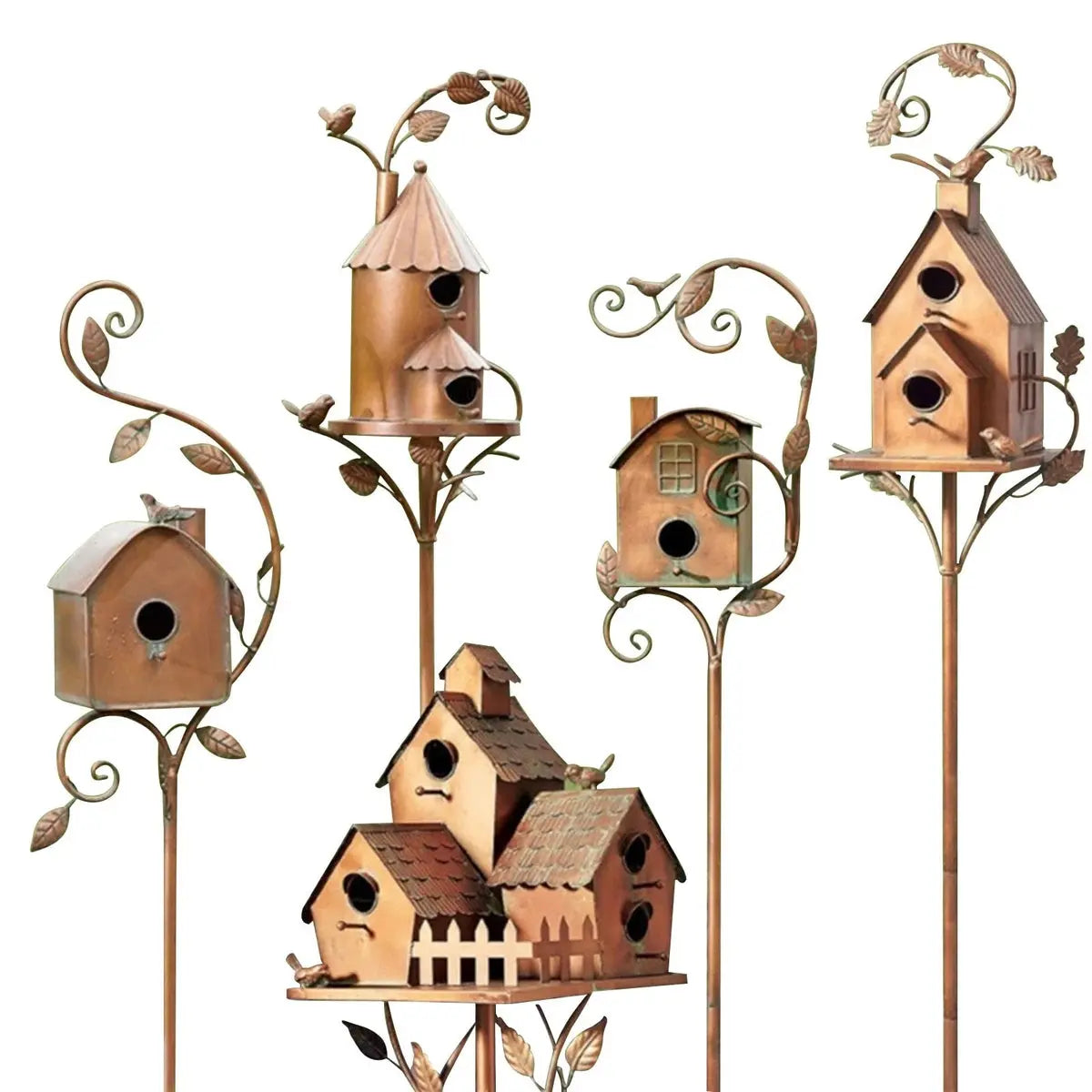 Metalen Vogelhuisje op Tuinsteker Vintage Stijl Tuindecoratie 5 Varianten Ornament Decoratief voor Tuin Patio Terras | Sansoti