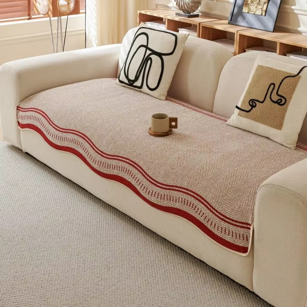Golvende Antislip Bankhoes - Moderne Bescherming voor Meubels met Decoratieve Golfrand | Sansoti