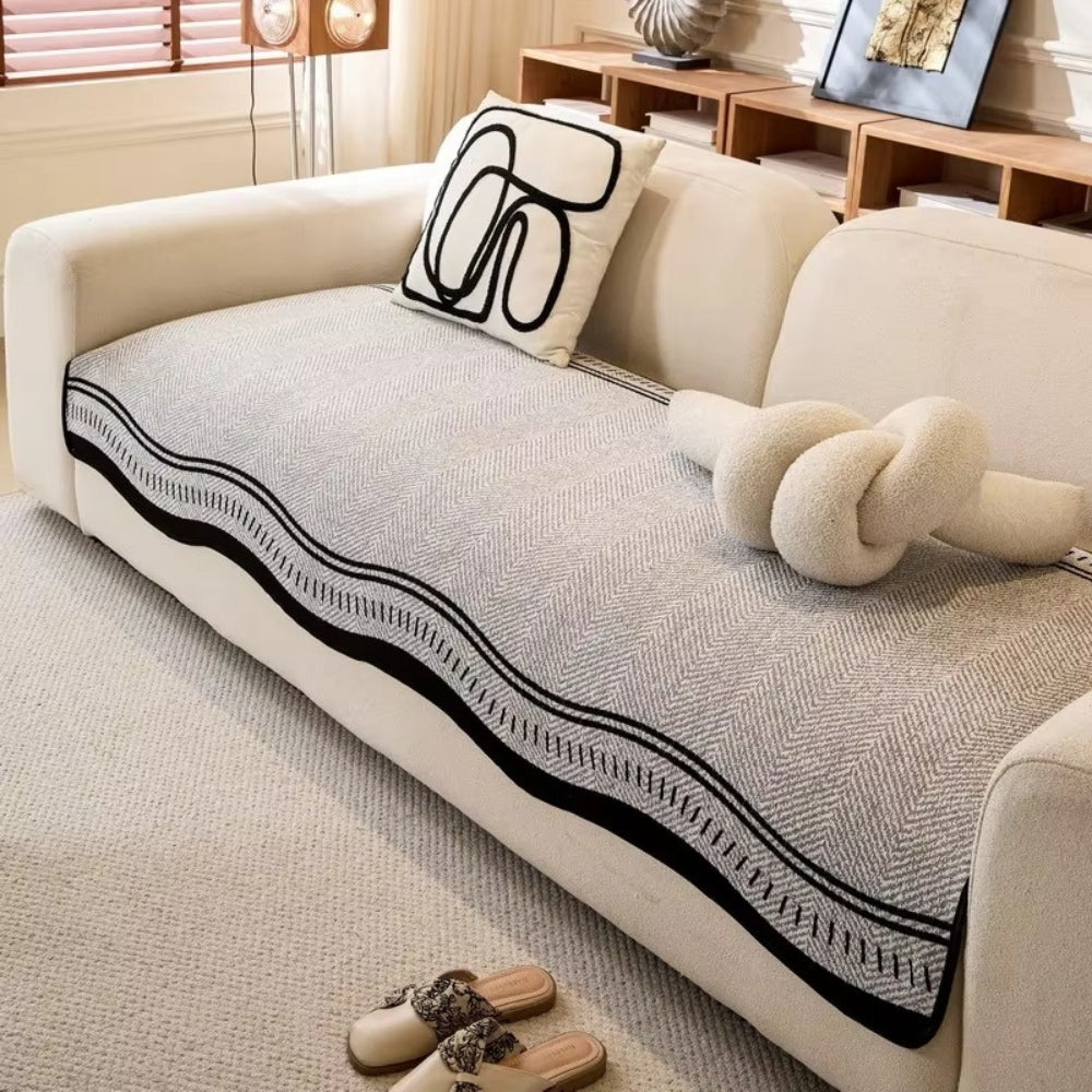Golvende Antislip Bankhoes - Moderne Bescherming voor Meubels met Decoratieve Golfrand | Sansoti