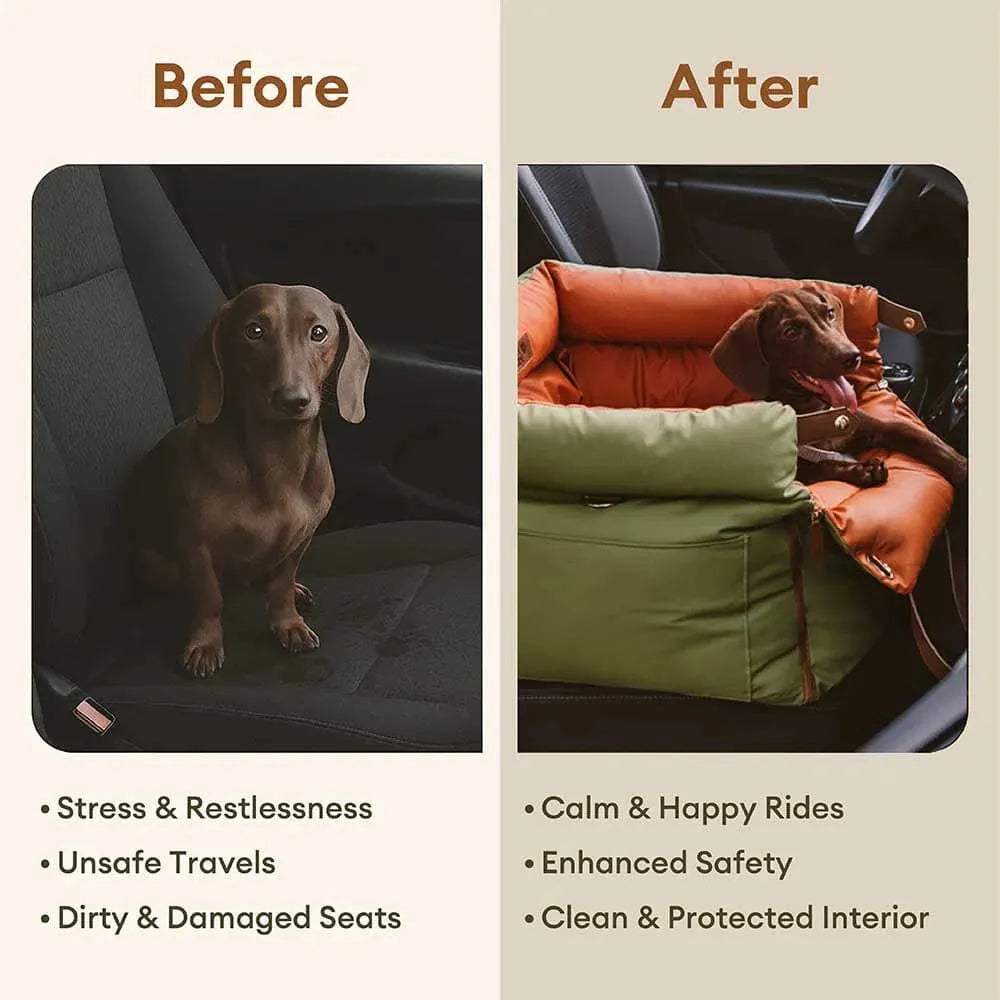 Luxe Kunstleren Hondenautostoel & Reismand met Veiligheidsriemen – Waterbestendig Verhoogd Bed voor Kleine en Middelgrote Honden | Sansoti