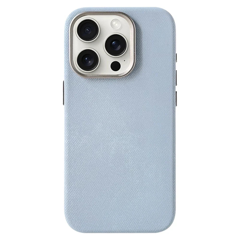 Polyester-iPhone-Hülle im Denim-Look für 13 bis 17, kabelloses Laden kompatibel, robuster Schutz | Sansoti