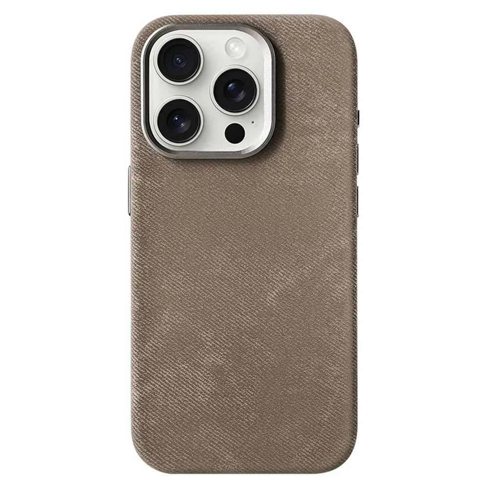 Polyester-iPhone-Hülle im Denim-Look für 13 bis 17, kabelloses Laden kompatibel, robuster Schutz | Sansoti