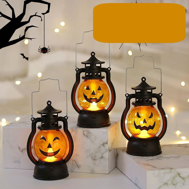 Kürbislaterne LED-Handlampe im Vintage-Stil, Halloween-Dekoration, stimmungsvolle Beleuchtung für Garten, Terrasse und Camping im Freien | Sansoti