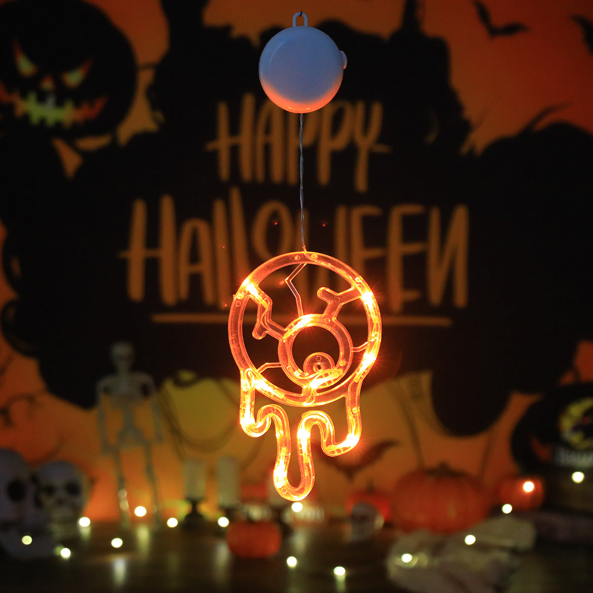 Batteriebetriebene Halloween-LED-Lichterkette mit Fledermaus-, Geister- und Kürbismotiven – stimmungsvolle Partydekoration | Sansoti