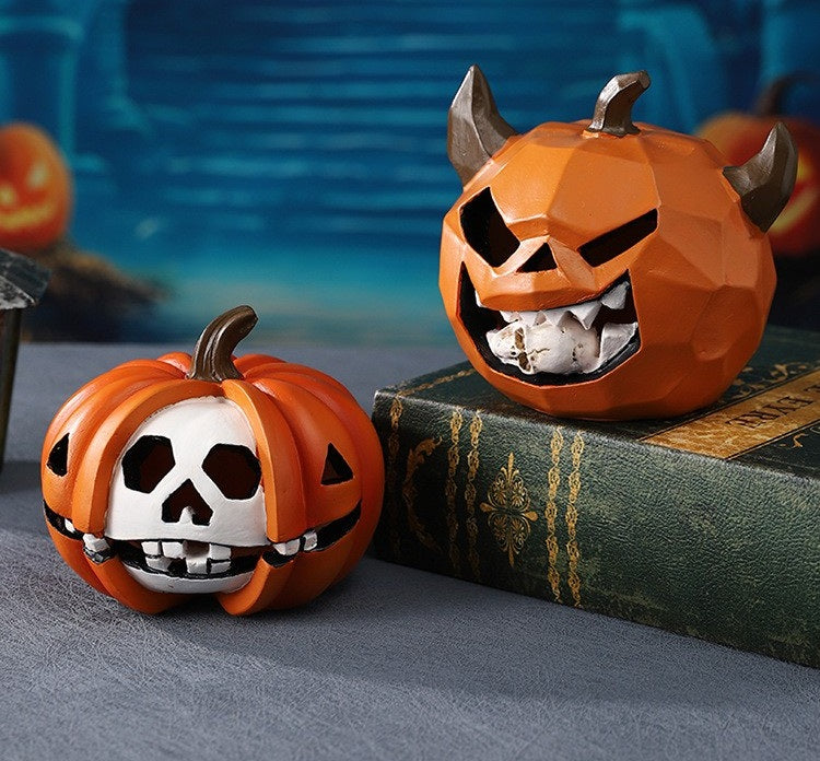 Resin Pumpkin Skull Halloween Decoration Desktop Ornament Spooky Ambience Interior Accessory Gothic | Sansoti