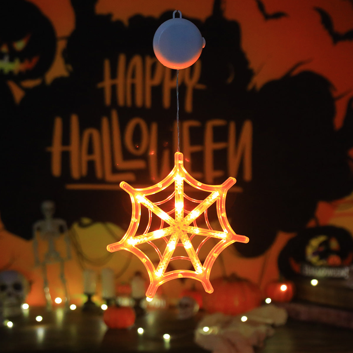 Batteriebetriebene Halloween-LED-Lichterkette mit Fledermaus-, Geister- und Kürbismotiven – stimmungsvolle Partydekoration | Sansoti
