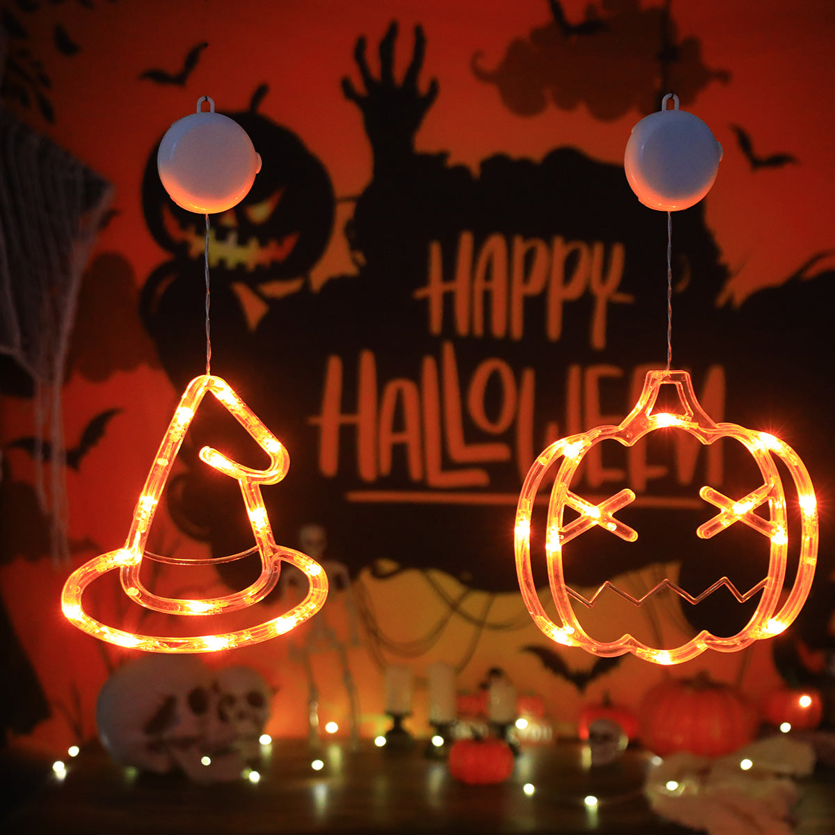 Batteriebetriebene Halloween-LED-Lichterkette mit Fledermaus-, Geister- und Kürbismotiven – stimmungsvolle Partydekoration | Sansoti