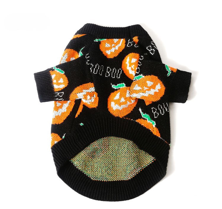 Pumpkin Pattern Knitted Pet Sweater for Dog and Cat, Halloween Winter Warm Festive Comfortable Costume | Sansoti