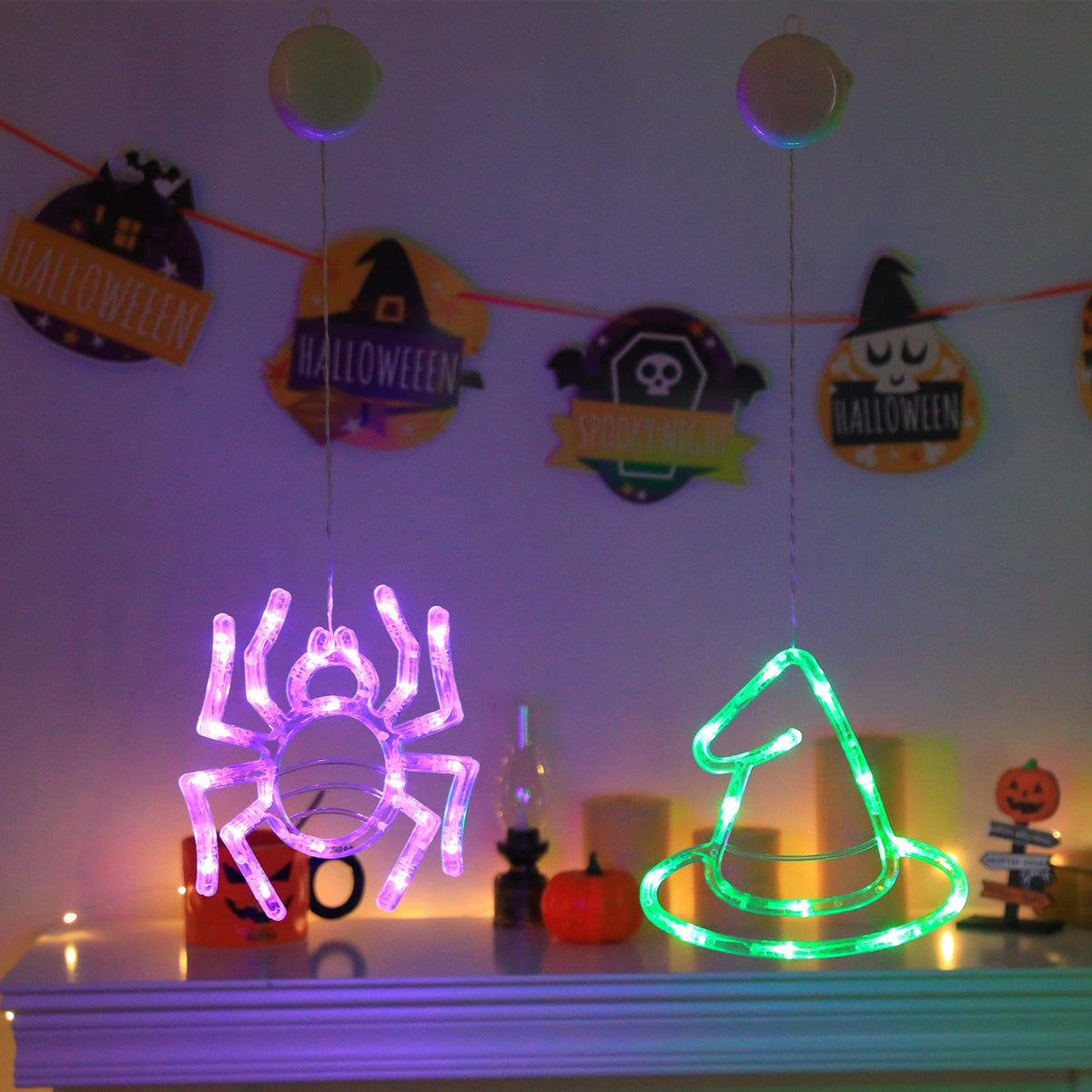 Batteriebetriebene Halloween-LED-Lichterkette mit Fledermaus-, Geister- und Kürbismotiven – stimmungsvolle Partydekoration | Sansoti