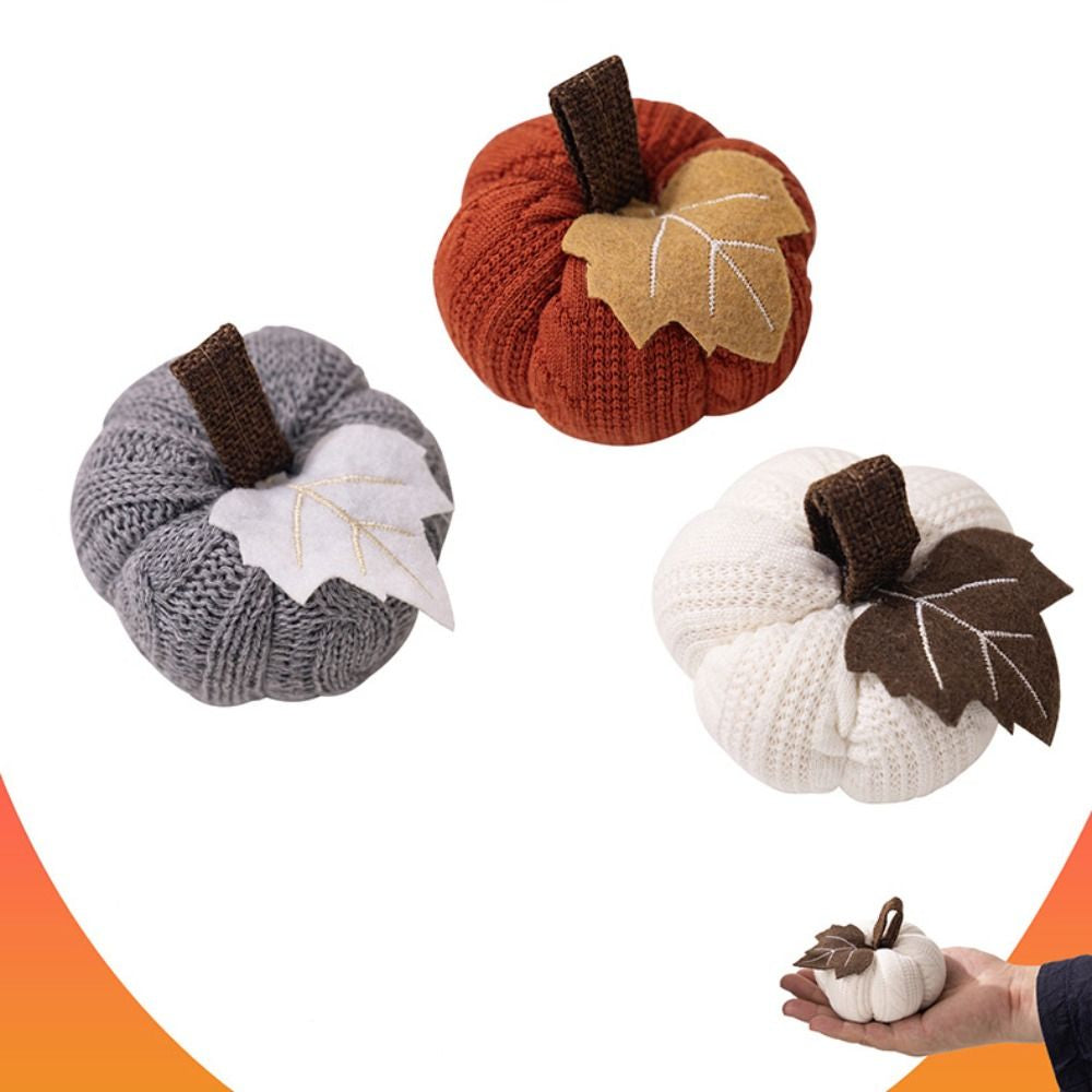 Gehäkeltes Kürbis-Set, 3-teilig, Herbstdekoration, handgefertigt, Textil, Orange, Grau, Weiß, saisonale Tischdekoration | Sansoti