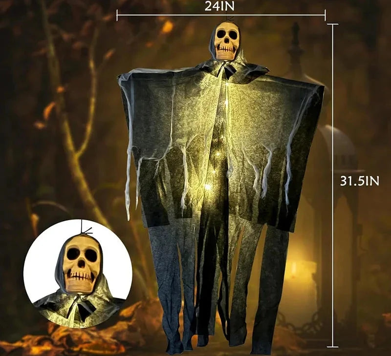 Light-Up Hanging Ghost with Skull and Mesh for Halloween Garden Porch Party Spooky Atmosphere Outdoor | Sansoti