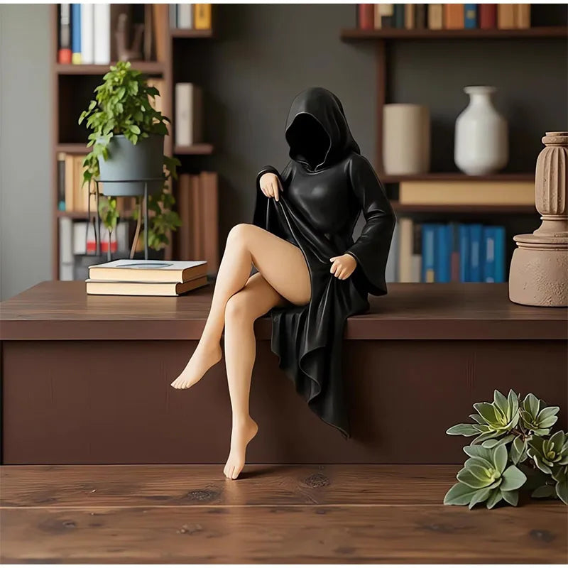 Gemaskerd Vrouwenbeeld Zwart Kunststof Desktop Sculptuur Halloween Decoratie Kunstobject Interieur Woonkamer | Sansoti