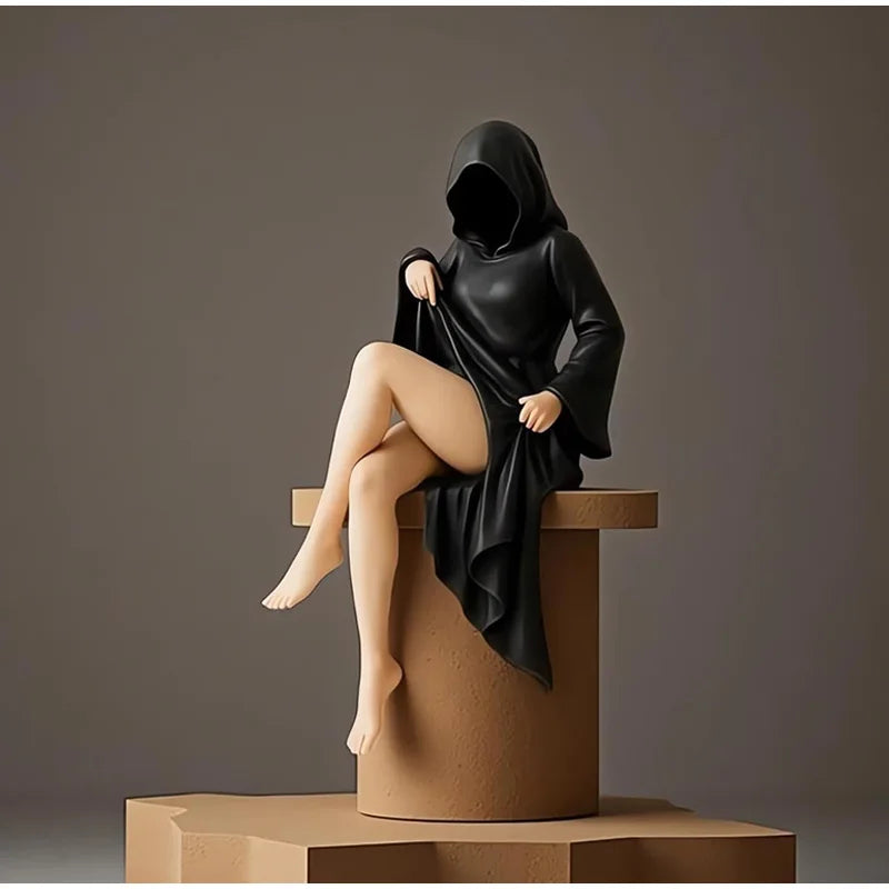 Gemaskerd Vrouwenbeeld Zwart Kunststof Desktop Sculptuur Halloween Decoratie Kunstobject Interieur Woonkamer | Sansoti