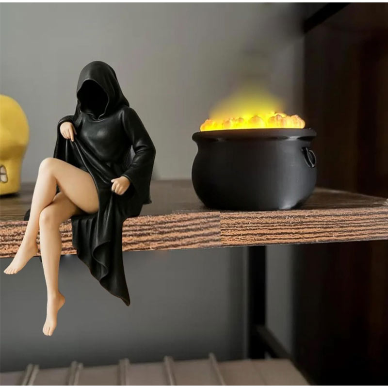 Gemaskerd Vrouwenbeeld Zwart Kunststof Desktop Sculptuur Halloween Decoratie Kunstobject Interieur Woonkamer | Sansoti