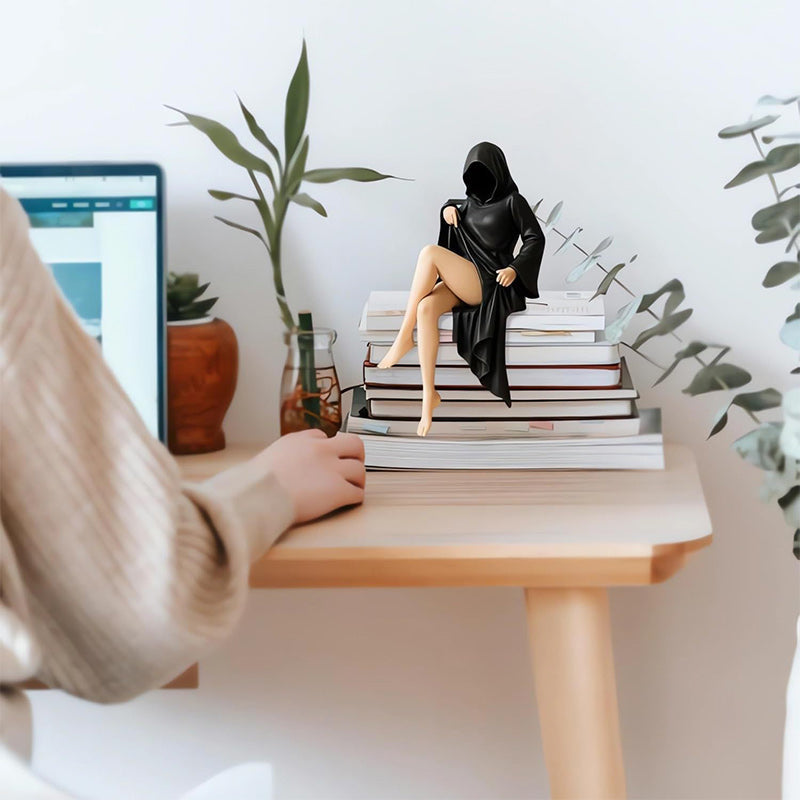 Gemaskerd Vrouwenbeeld Zwart Kunststof Desktop Sculptuur Halloween Decoratie Kunstobject Interieur Woonkamer | Sansoti