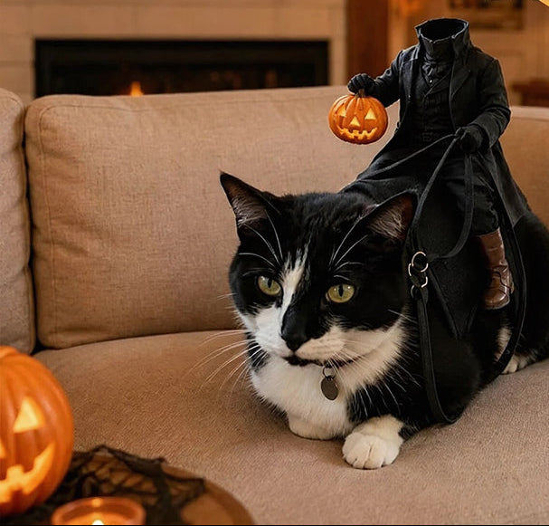 Halloween Pet Costume 3D Pumpkin with Headless Horseman Motif for Dogs and Cats Photoshoot Party Dress-Up | Sansoti
