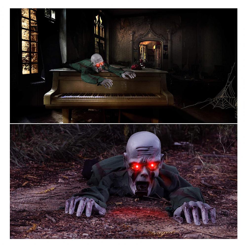Crawling Ghost Halloween Figure with Voice Recognition, LED Eyes, Sound, Garden Decoration, Spooky Horror Party | Sansoti