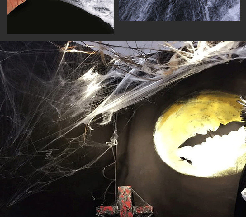 Stretchable Spider Web Halloween Decoration White Spooky Interior Party Themed Decoration Horror Accessory | Sansoti