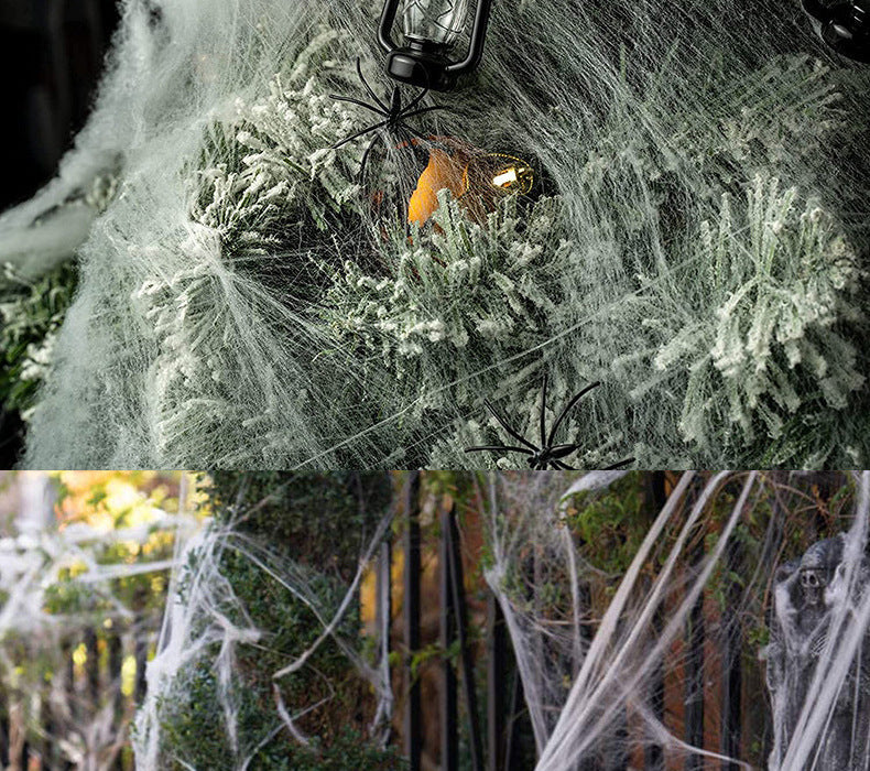 Stretchable Spider Web Halloween Decoration White Spooky Interior Party Themed Decoration Horror Accessory | Sansoti