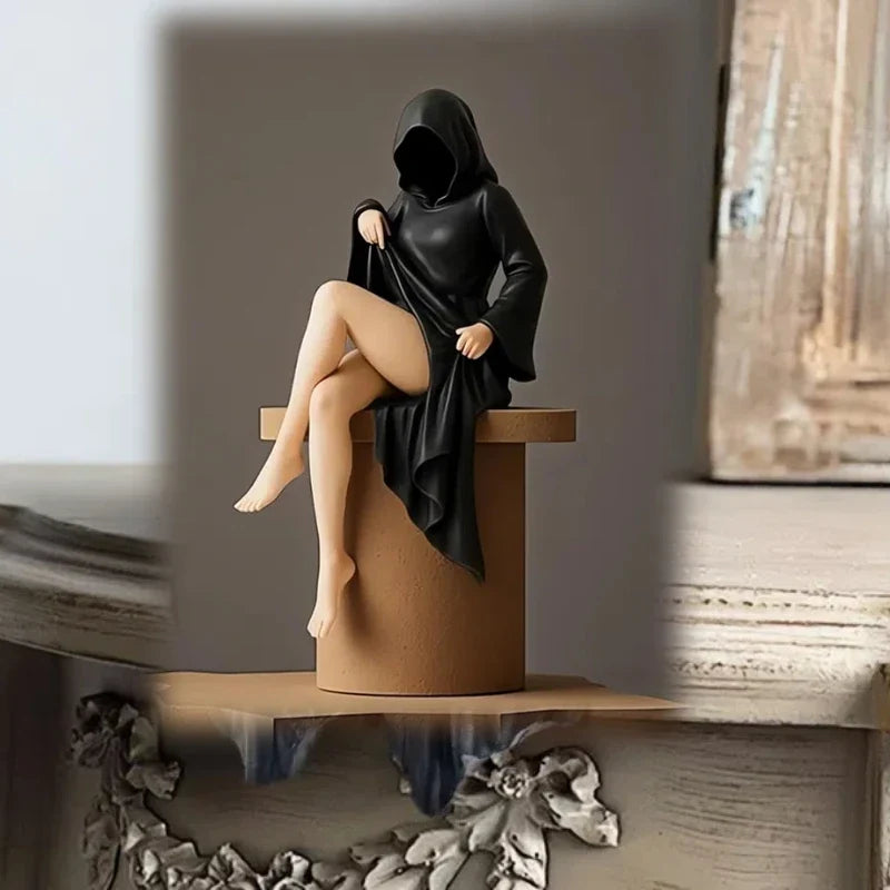 Gemaskerd Vrouwenbeeld Zwart Kunststof Desktop Sculptuur Halloween Decoratie Kunstobject Interieur Woonkamer | Sansoti