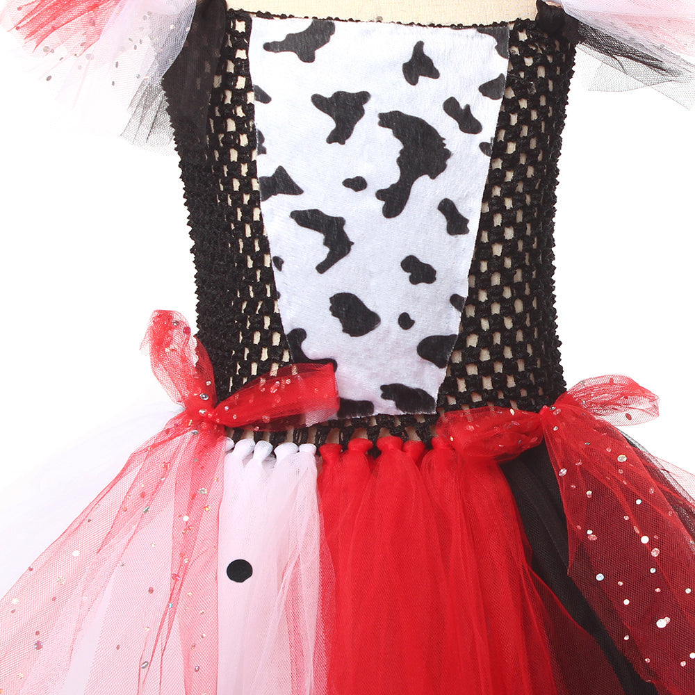 Girls' Tutu Dress Black White Dalmatian Print Halloween Costume Dress-Up Party Carnival Children's Party Outfit | Sansoti