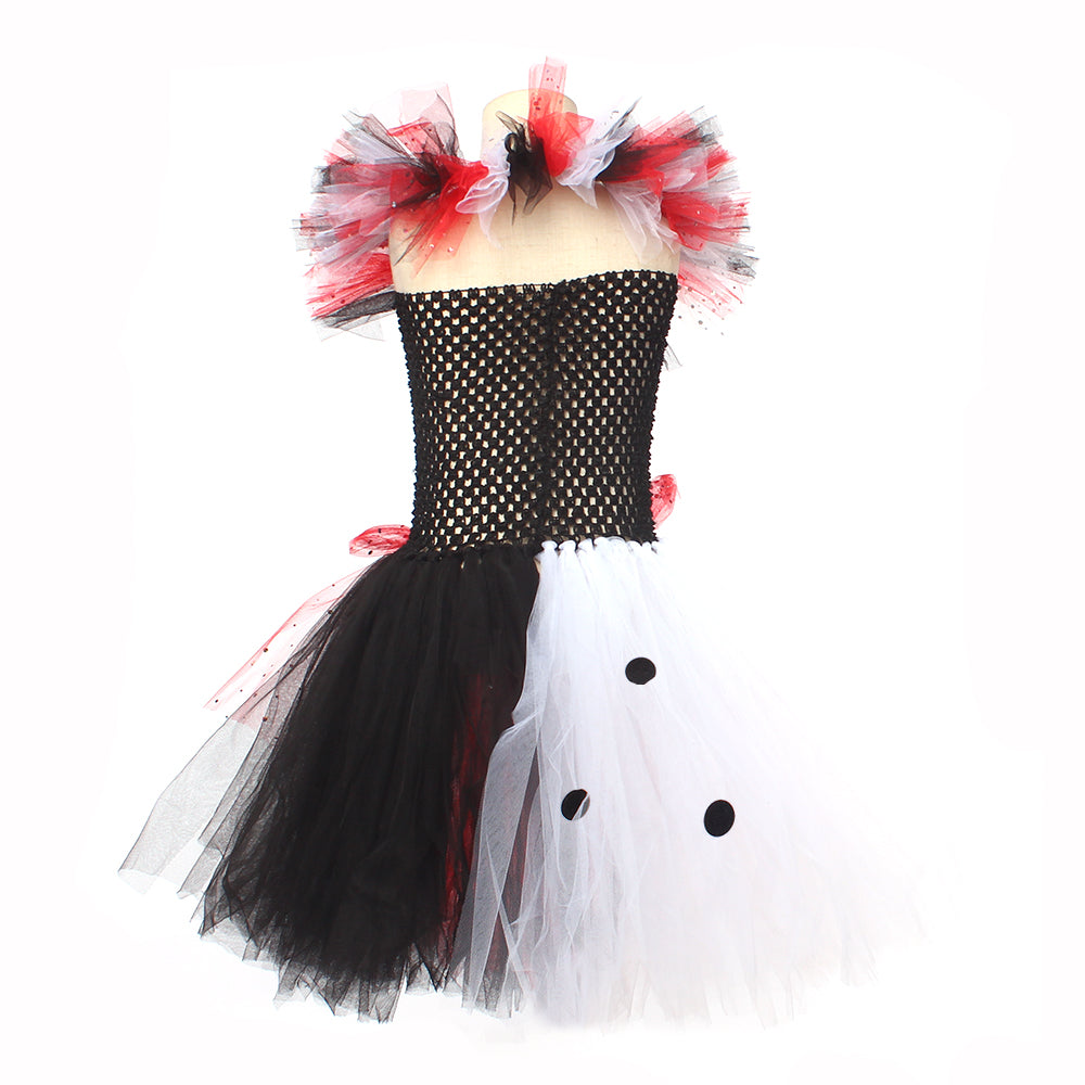 Girls' Tutu Dress Black White Dalmatian Print Halloween Costume Dress-Up Party Carnival Children's Party Outfit | Sansoti