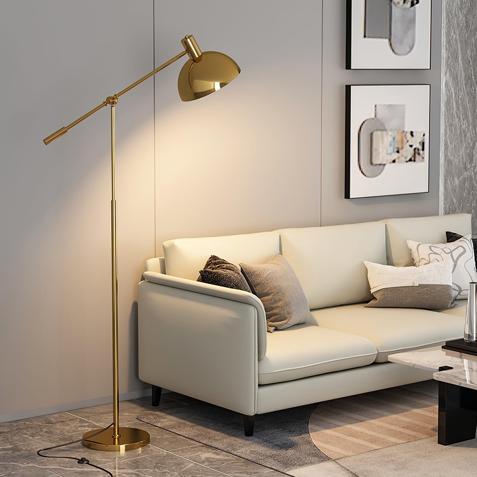 Moderne Staande Lamp met Gouden Arm 88cm | Metalen Design Vloerlamp met Verstelbare Kop | Industriële Staande Leeslamp Woonkamer Slaapkamer | Sansoti
