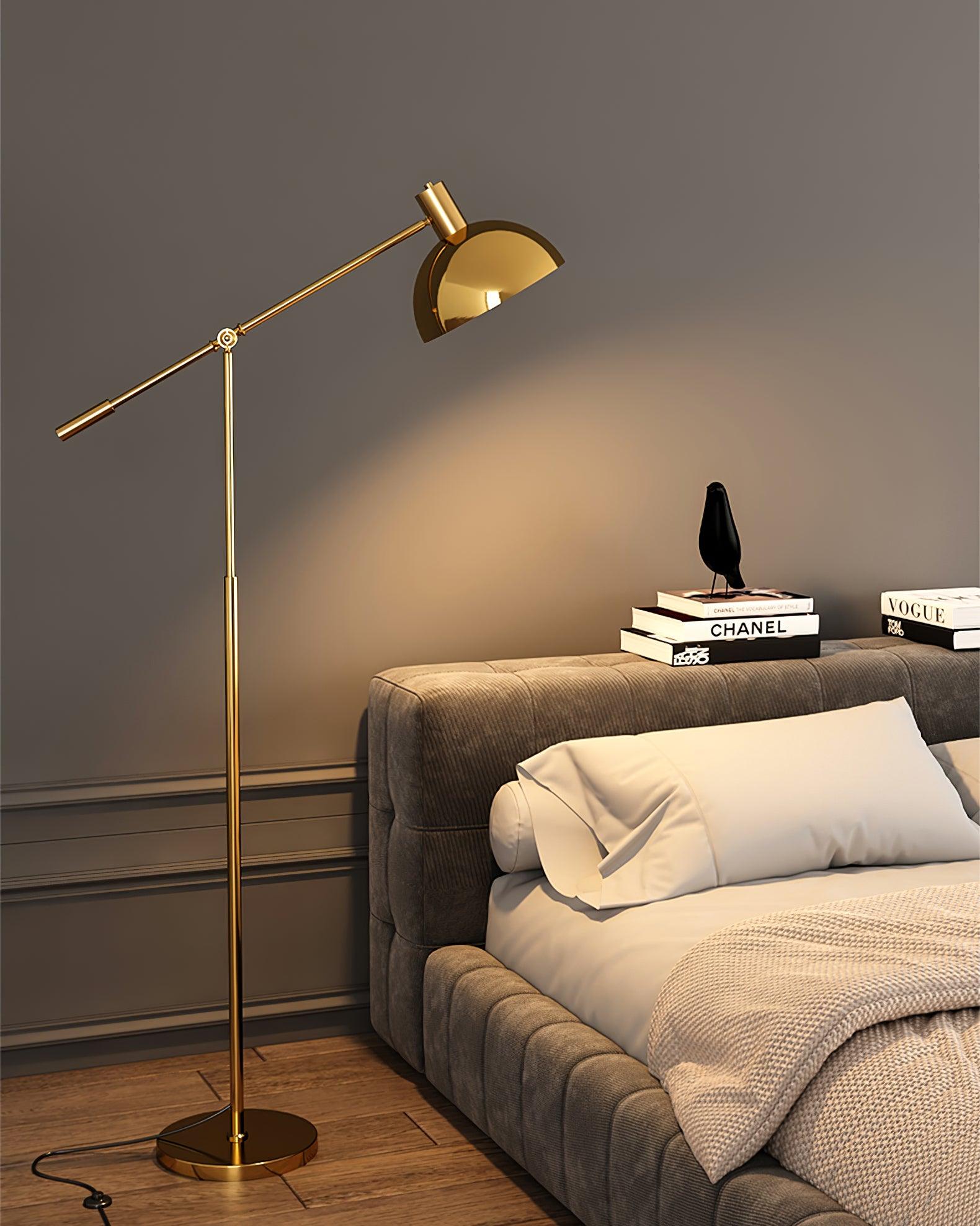 Moderne Staande Lamp met Gouden Arm 88cm | Metalen Design Vloerlamp met Verstelbare Kop | Industriële Staande Leeslamp Woonkamer Slaapkamer | Sansoti