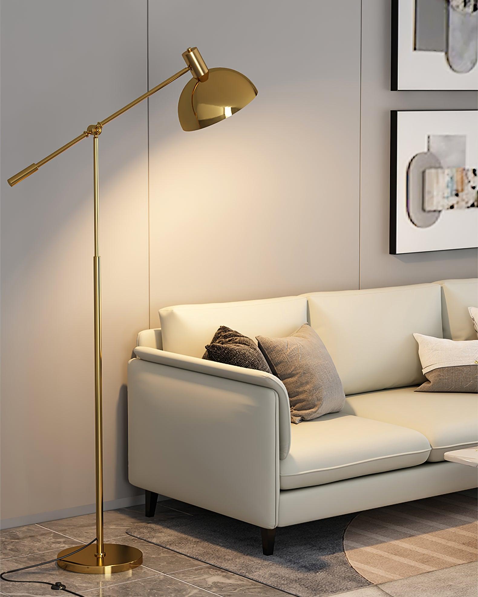 Moderne Staande Lamp met Gouden Arm 88cm | Metalen Design Vloerlamp met Verstelbare Kop | Industriële Staande Leeslamp Woonkamer Slaapkamer | Sansoti