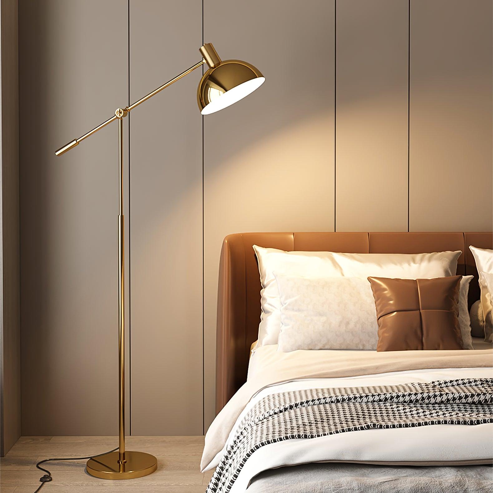 Moderne Staande Lamp met Gouden Arm 88cm | Metalen Design Vloerlamp met Verstelbare Kop | Industriële Staande Leeslamp Woonkamer Slaapkamer | Sansoti